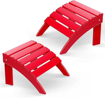 BRIOPAWS Adirondack Ottomans | Folding | Set of 2 | HDPE Plastic | Red Outdoor Foot Rest | All Weather | Patio Footrest for Adirondack Chair | Foot Stool for Deck Porch | 19.7W x 18.5L x 13H Inch