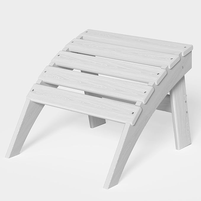 Plawdlik Folding Ottoman for Adirondack Chair–HDPE All-Weather Footrest for Outdoor Use, Garden & Poolside– Anti-Cracking, Fade-Resistant, Easy Assembly–White