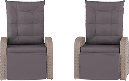 Flash Furniture Nemo Indoor/Outdoor Patio Wicker Rattan Recliner, Lounge Chair with Flip-Up Side Table, Set of 2, Gray