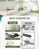 Patio Chaise Lounge Outdoor with Wheels&Armrests, Aluminum Pool Lounge Chairs 5-Position Adjustable Recliner - Photo 7