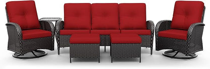Joyside Wicker Patio Furniture Set, 6 Piece Outdoor Furniture Set with Thickened Cushions, High Back, Deep Seating, Wide Armrest, Outdoor Swivel Rocker Chairs for Porch, Deck