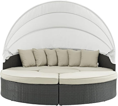 Modway Sojourn Outdoor Patio Sunbrella Sectional Daybed with Canopy in Antique Canvas Beige