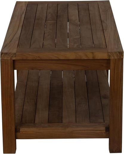 Teak Wood Coffee Table with Storage - Teak Oil Finished Indoor & Outdoor Furniture for Deck, Porch, Balcony, Living Room, Bedroom & Backyard (36" D x 18" W x 16" H)