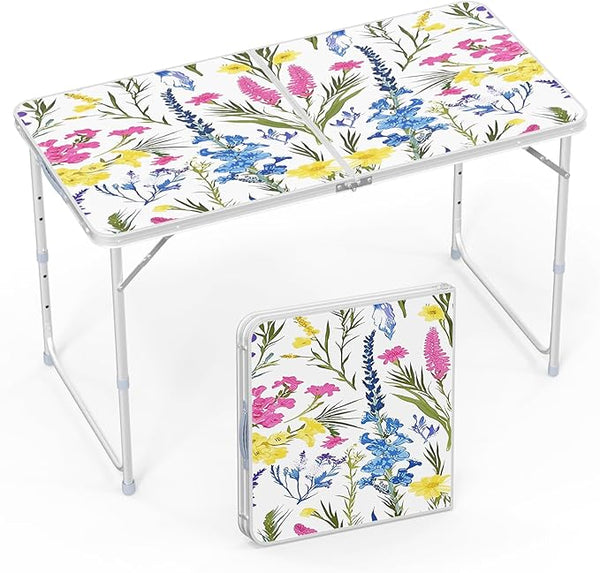 VINGLI 4FT White Folding Table with Carrying Handle Height Adjustable Lightweight Fold Up Portable for Indoor Outdoor - Photo 1