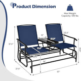 Tangkula 2 Person Swing Glider Chair, Patio Rocking Loveseat w/Center Tempered Glass Table - Photo 3
