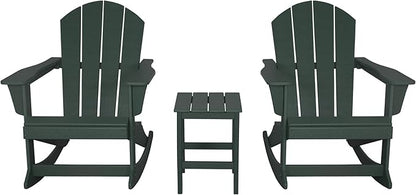 WO WESTIN OUTDOOR HDPE Laguna Outdoor Rocking Poly Adirondack Chair with Side Table 3-Piece Set, Dark Green
