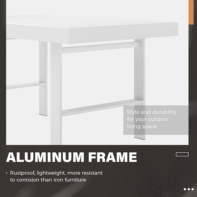 Solaste Aluminum Outdoor Dining Table, All-Weather Rectangle Metal High Patio Coffee Table for Balcony, Garden, Multifunctional Dining Table Coffee Table, Indoor or Outdoor Use, Grey/White