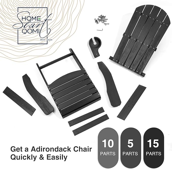 Adirondack Chairs Set of 2, All Weather Resistant Plastic Chairs with Cup Holder, 5 Easy Steps to Install, Outdoor Chairs for Patio, Garden, Backyard Deck, Lawn, Fire Pit - Black