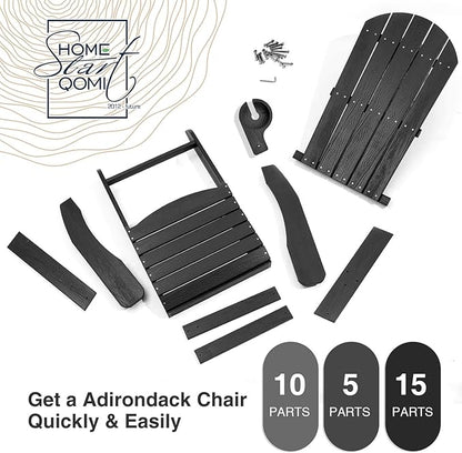 Adirondack Chairs Set of 4, All Weather Resistant Plastic Chairs with Cup Holder, 5 Easy Steps to Install, Outdoor Chairs for Patio, Garden, Backyard Deck, Lawn, Fire Pit - Black