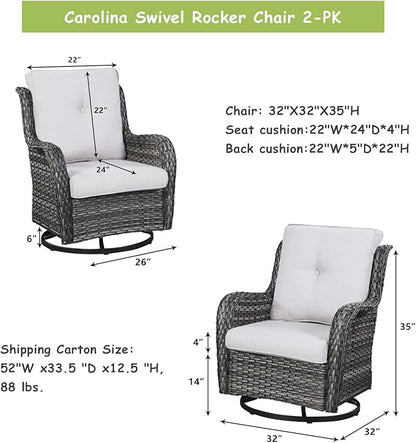Rilyson Wicker Rocking Chair Swivel Chairs - 4 Piece Rocker Patio Chairs Set Rattan Rocking Chair for Outdoor Porch Deck Garden Backyard(Mixed Grey/Beige)