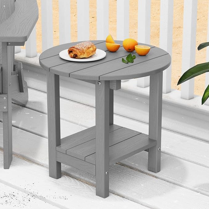 MXIMU Round Outdoor Side Table Adirondack Tables 18 Inch Chairside End Tables with Storage Shelf - Photo 2