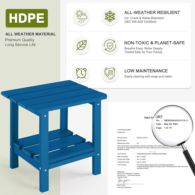 Set 2 Adirondack Outdoor Side Table, 2-Tier Small Patio End Table, Weather Resistant HDPE Outdoor End Tables for Garden - Photo 3