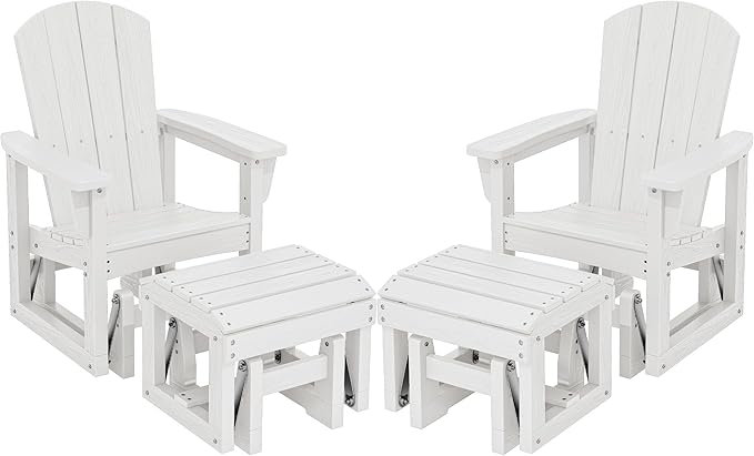 SERWALL Outdoor Glider Chair Set of 2 with Ottoman, HDPE Wood-Like Patio Glider Set All-Weather Porch Glider for Outside - Photo 1
