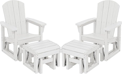 SERWALL Outdoor Glider Chair Set of 2 with Ottoman, HDPE Wood-Like Patio Glider Set All-Weather Porch Glider for Outside, White