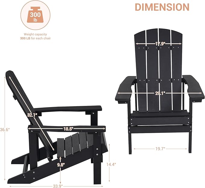 Adirondack Chairs, Plastic Adirondack Chairs Set of 2, All-Weather Resistant, Widely Used in Outdoor, Fire Pit, Deck, Outside, Garden