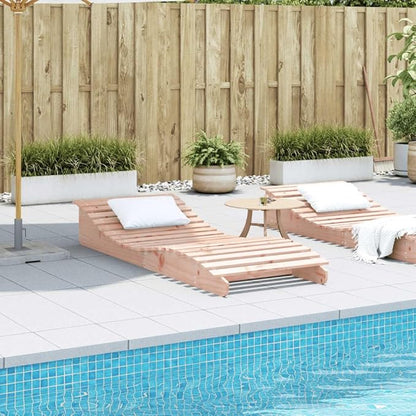 Sun Lounger Brown Solid Douglas Wood Full-Sized Foldable Outdoor Recliner Patio Sunbed for Yard Poolside