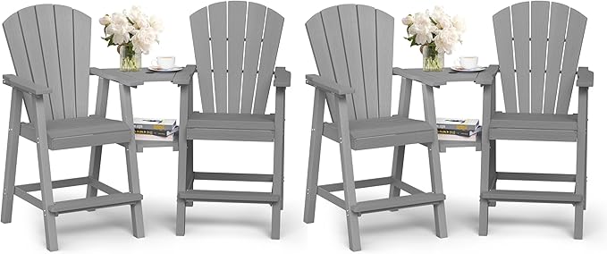 Ciokea Tall Adirondack Chairs Set of 4, HDPE Outdoor High Back Adirondack Chair with Double Connecting Tray - Photo 1