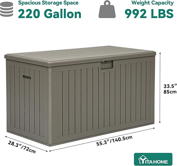 YITAHOME 220 Gallon Double-Wall Deck Box with Divider & Side Handles, Outdoor Large Storage for Patio Furniture Cushions - Photo 6