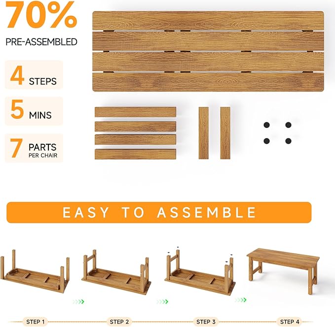 ONBRILL Outdoor Benches Weatherproof, 2-Person Poly Lumber Garden Bench - Photo 8