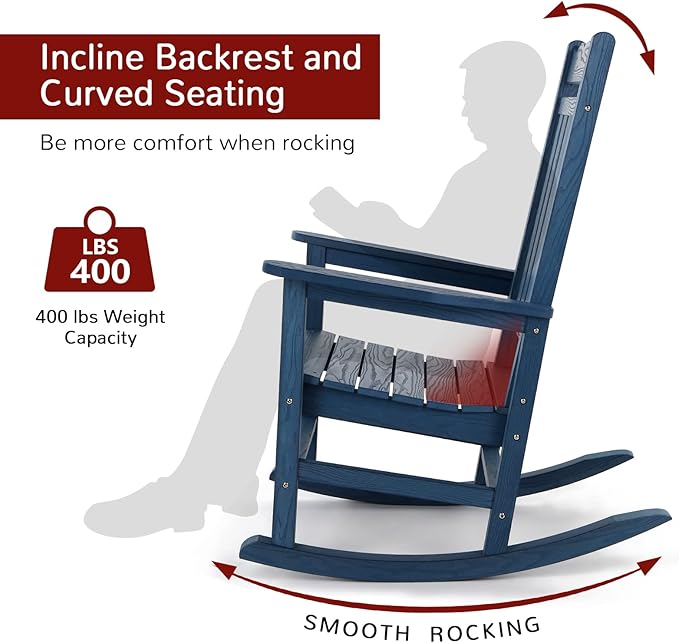 Stoog All-Weather Outdoor Rocking Chair, Porch Rocker with 400 lbs Weight Capacity, for Backyard, Fire Pit, Lawn, Garden and Indoor, Blue