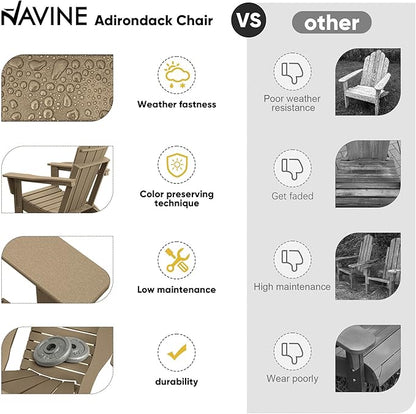 Adirondack Chair, HDPE Folding Adirondack Chair with Multifunctional Cup Holder, Weather Resistant Fire Pit Chair for porches, patios, patios, poolsides, Decks.