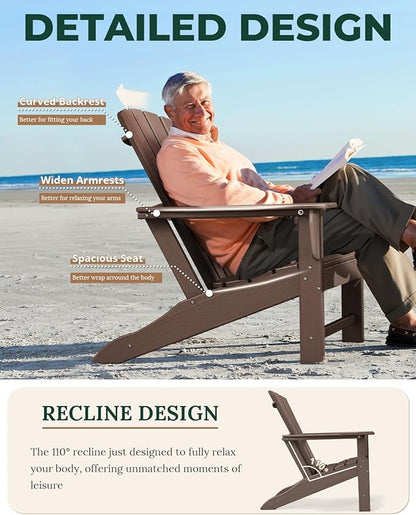 BRIOPAWS Adirondack-Chairs-Set of 2 | Brownwood Grain |Fire Pit Chair | Oversized | HDPE Plastic | Weather Resistant | for Deck Outdoor Poolside Campfire