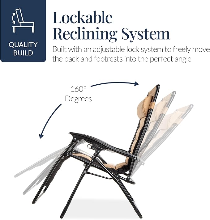 Best Choice Products Oversized Padded Zero Gravity Chair, Folding Outdoor Patio Recliner - Photo 7