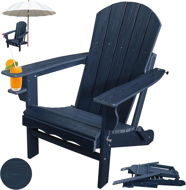 Folding Adirondack Chairs, HDPE Plastic Adirondack Chair with Cup Holder Weather Resistant - Photo 1
