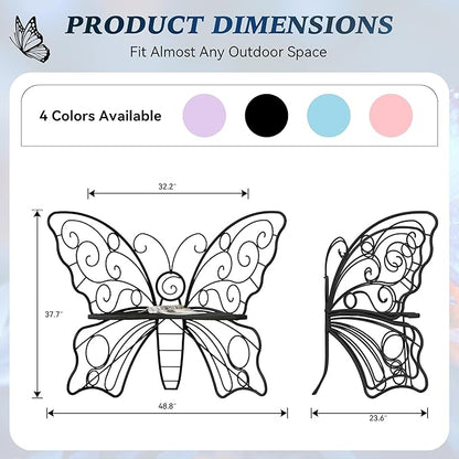49 Inch Outdoor Bench, Black Garden Bench with Metal Frame, Weatherproof Butterfly Front Porch Benches for Lawn, Garden, Yard, Balcony