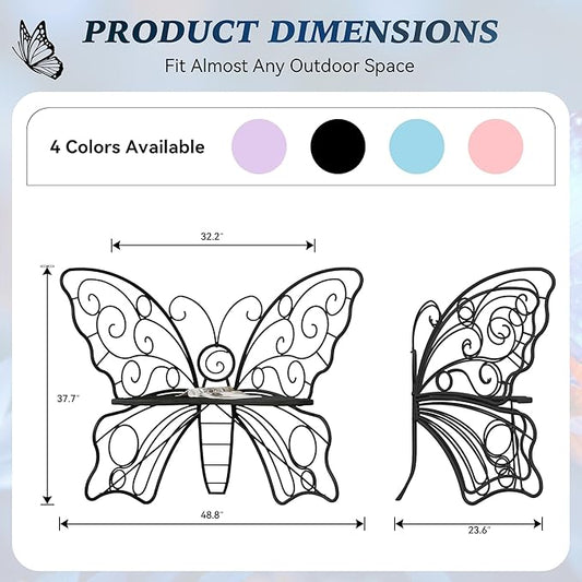 49 Inch Outdoor Bench, Black Garden Bench with Metal Frame, Weatherproof Butterfly Front Porch Benches for Lawn, Garden, Yard, Balcony