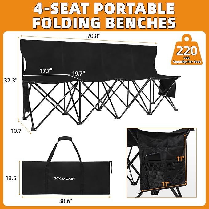 G GOOD GAIN Portable Soccer Bench - Team Bench Soccer 4 Seats with Bag, Sideline Folding Bench - Photo 2