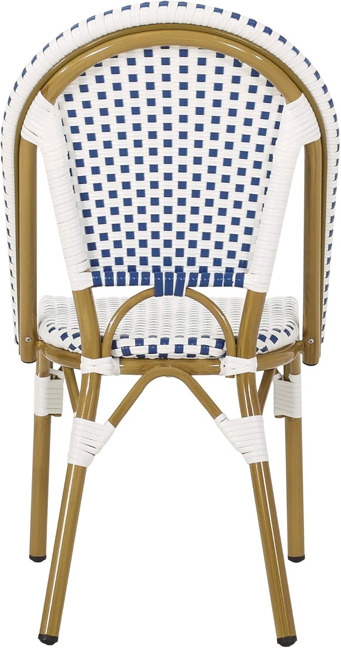 Christopher Knight Home Philomena Outdoor French Bistro Chair (Set of 4), Blue + White + Bamboo Print Finish - Photo 7