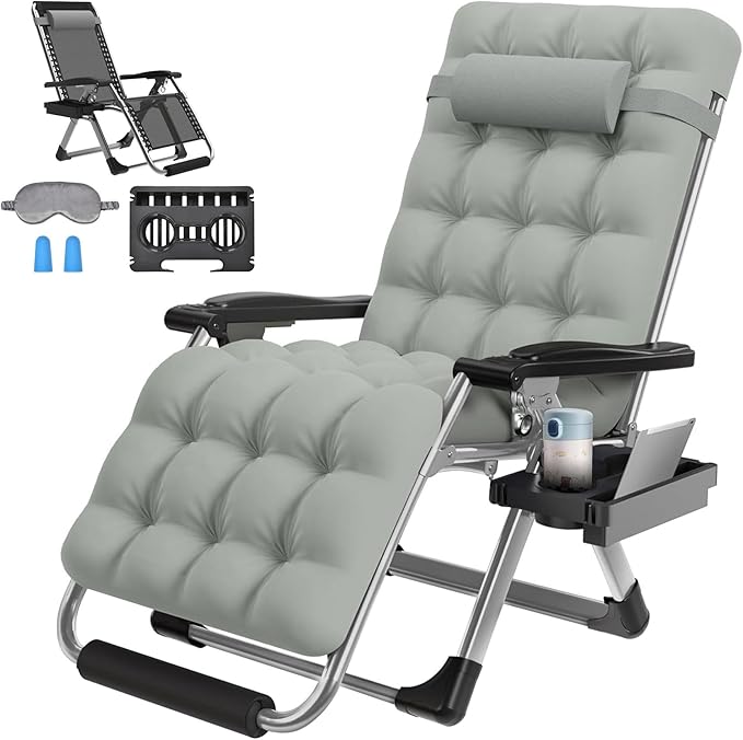ZENPETIO 26In Zero Gravity Chair, Zero Gravity Recliner Lounge Chair for Indoor and Outdoor, Reclining Camping Chair for Lawn and Patio, Anti Gravity Chair w/Cushion, Cup Holder and Footrest, 440LBS
