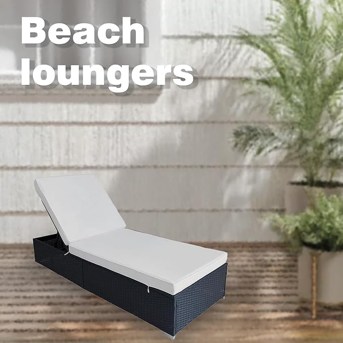 3 Piece Lounge Chair Outdoor, PE Wicker Rattan Chaise Lounge Chair with 5 Position Adjustable Backrest - Photo 3