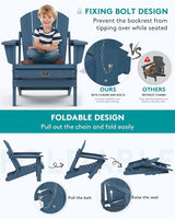 SERWALL Foldable Adirondack Chair Set of 2 for Patio Garden Outdoors Fire Pit-Blue - Photo 4