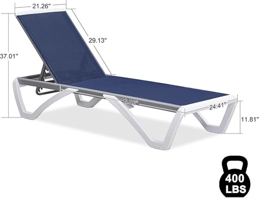 PURPLE LEAF Patio Chaise Lounge Chair Outside Aluminum Plastic Stackable Tanning Chairs for Pool Sunbathing Beach Deck Outdoor Lounger, Navy Blue