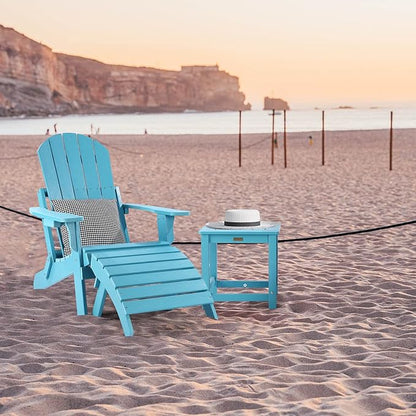 Adirondack Ottoman Set of 2, Plastic Folding Adirondack Footstool, All Weather Ottoman for Adirondack Chairs, Widely Used for Outdoor, Porch, Patio, Garden, Poolside, Fire Pits - Lake Blue