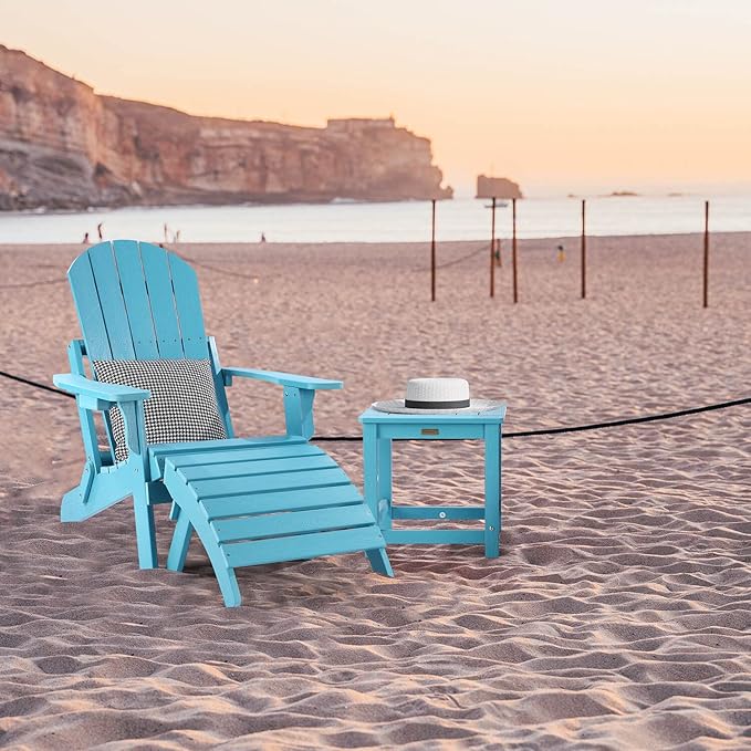 Adirondack Ottoman Set of 4, Plastic Folding Adirondack Footstool, All Weather Ottoman for Adirondack Chairs, Widely Used for Outdoor, Porch, Patio, Garden, Poolside, Fire Pits - Lake Blue