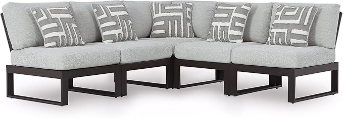 Signature Design by Ashley Beachloft Symmetrical Casual 5-Piece Outdoor Sectional with Cushion and 5 Throw Pillows - Photo 1