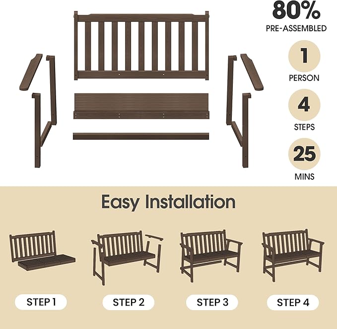 Ciokea 48" Outdoor Bench, HDPE Weatherproof Porch Bench, 2-Person Garden Benches with 550 Lbs - Photo 6