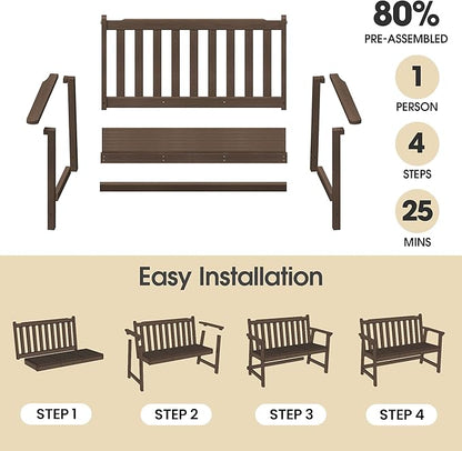 Ciokea 48" Outdoor Bench, HDPE Weatherproof Porch Bench, 2-Person Garden Benches with 550 Lbs, Waterproof Patio Benches for Outside Balcony Deck Backyard, Brown
