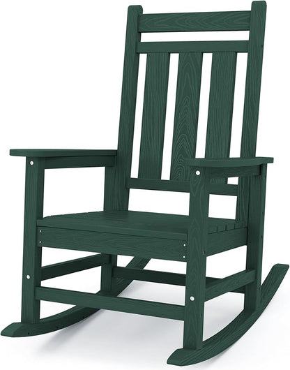 KINGYES Oversized Outdoor Rocking Chair, All-Weather Patio Rocking Chairs for Porch, HDPE Outdoor Patio Rockers with High Back & Wide Seat for Garden, Lawn, Green