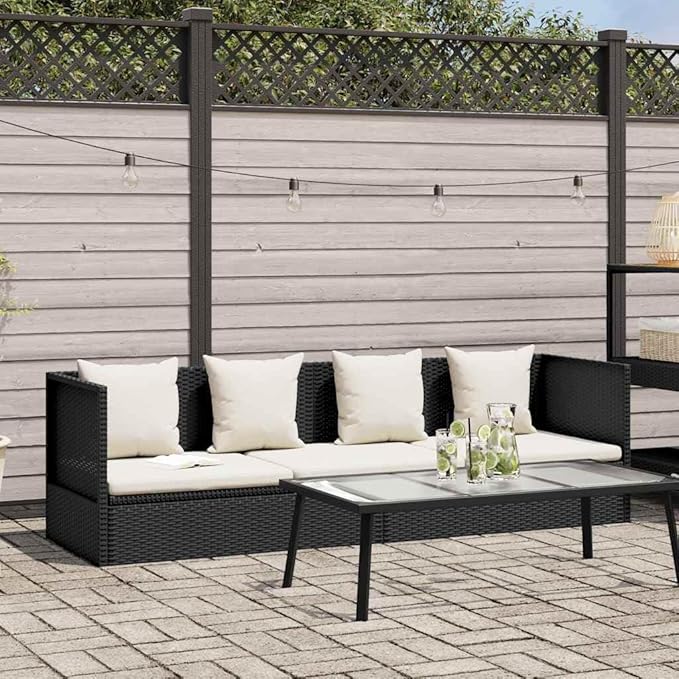Outdoor Sunbed Garden Daybed with Cushions, Weather-Resistant PE Rattan Patio Lounger, Powder-Coated Steel Frame, Black - Photo 1