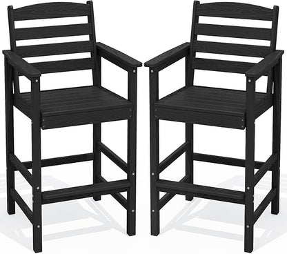 SERWALL Tall Adirondack Chairs Set of 2, Oversize Balcony Adirondack Chairs Set, Outdoor Bar Height Barstools Widened Chair Set for Bistro, Poolside, Garden, Black