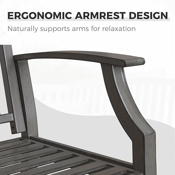Grand patio Farmhouse Outdoor Bench, Garden Benches with Anti-Rust Aluminum, Faux Wood Grain Finish Frame Patio Bench for Front Porch, Weathered Gray