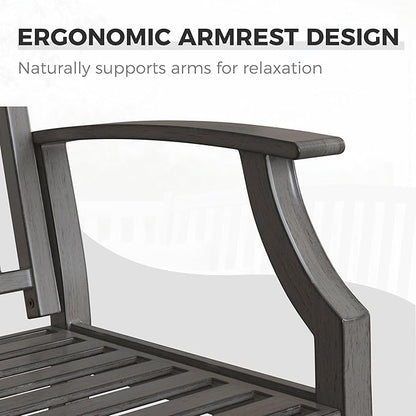Grand patio Farmhouse Outdoor Bench, Garden Benches with Anti-Rust Aluminum, Faux Wood Grain Finish Frame Patio Bench for Front Porch, Weathered Gray