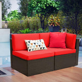 Devoko 2-Piece Modern Red Rattan & Metal Patio Sofa Set - Sectional Corner Sofa & Armless Sofa - Photo 6