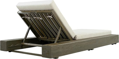 Christopher Knight Home Tory Acacia Wood Chaise Lounge Chair Outdoor Set of 4, Poolside Sun Lounger Recliner, Patio Outdoor Chaise Lounge with Cushions, Adjustable Backrest Lounge Sofa, Grey+Beige