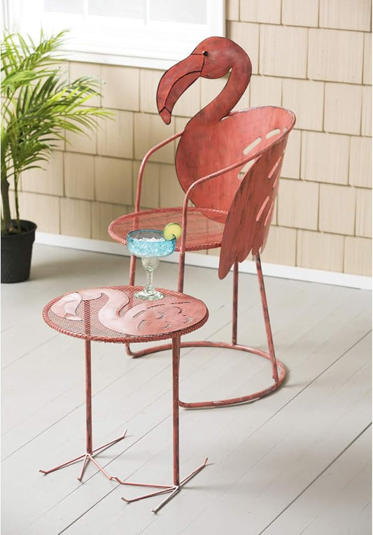 Cape Craftsmen Beautiful Springtime Brushed Metallic Flamingo Chair and Side Table, Set of 2-22 x 18 x 38 Inches Fade and Weather Resistant Decoration for Homes, Apartments, Yards and Gardens