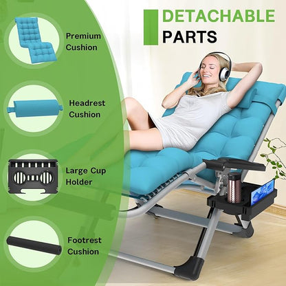 ZENPETIO 29In XL Zero Gravity Chair w/Cushion, Zero Gravity Recliner Lounge Chair for Indoor and Outdoor, Reclining Camping Chair for Lawn, Anti Gravity Chair with Cup Holder and Footrest, 440LBS